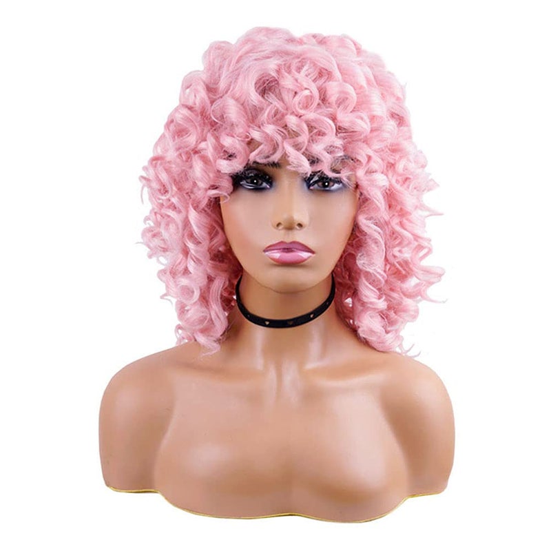 AIDUSA Short Loose Curly Wigs Afro Wig for Black Women Fluffy Curly Big Curls Pink Wig With Bangs Synthetic Wigs for White Women Wavy Natural Looking (Pink) - Image 2